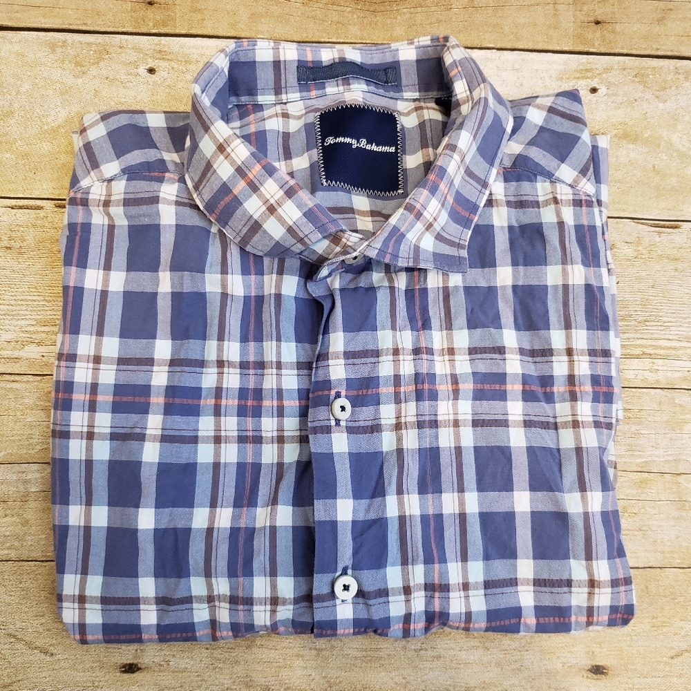 Tommy Bahama Men's Shirt Plaid XL Blue Summer